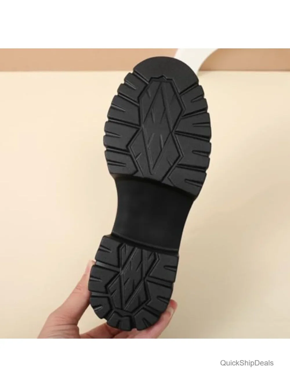 Chunky Platform Loafers for Women Leather Slip-On Round Toe